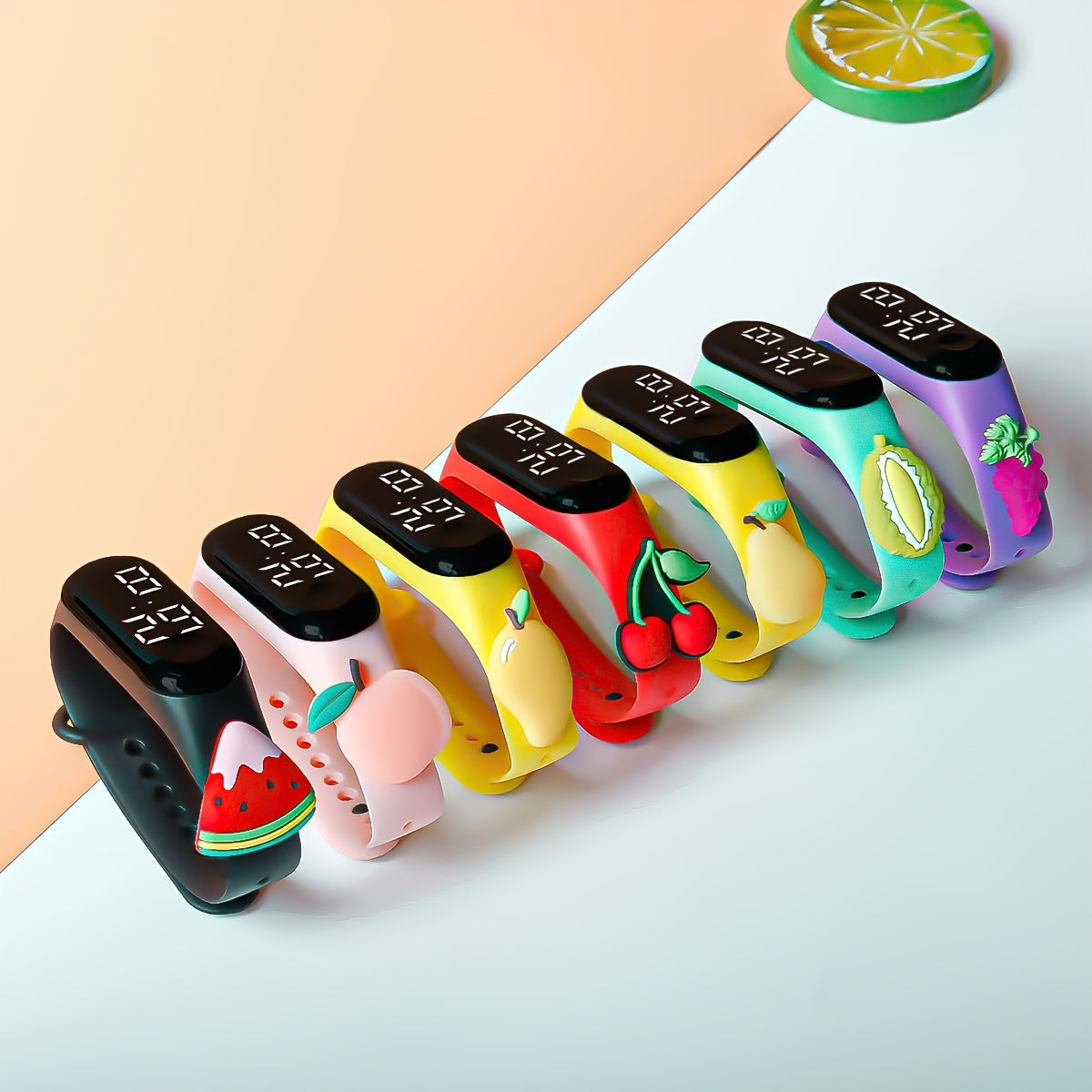 7pcs Kids Electronic Watch Fruit Paradise Pattern Mixed Gift Set