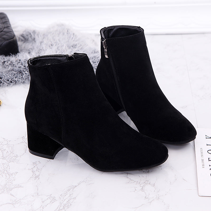 Women's Block Heel Ankle Boots Side Zip Short Booties