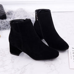Women's Block Heel Ankle Boots Side Zip Short Booties
