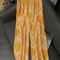 Boho Style Plus Size Wide Leg Pants with Pockets