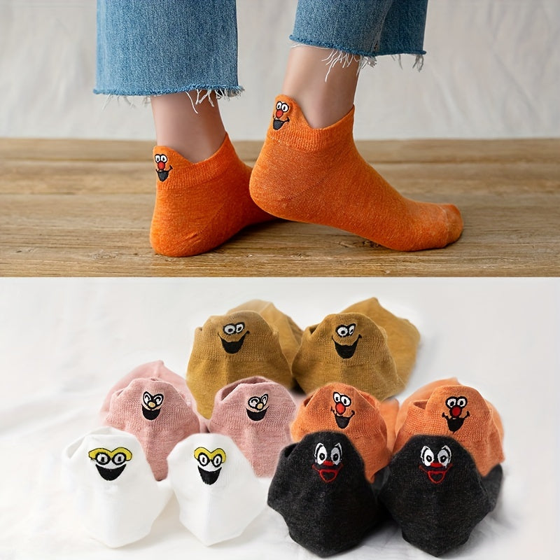 5 Pairs Cartoon Embroidery Low Cut Ankle Socks Women's Stockings