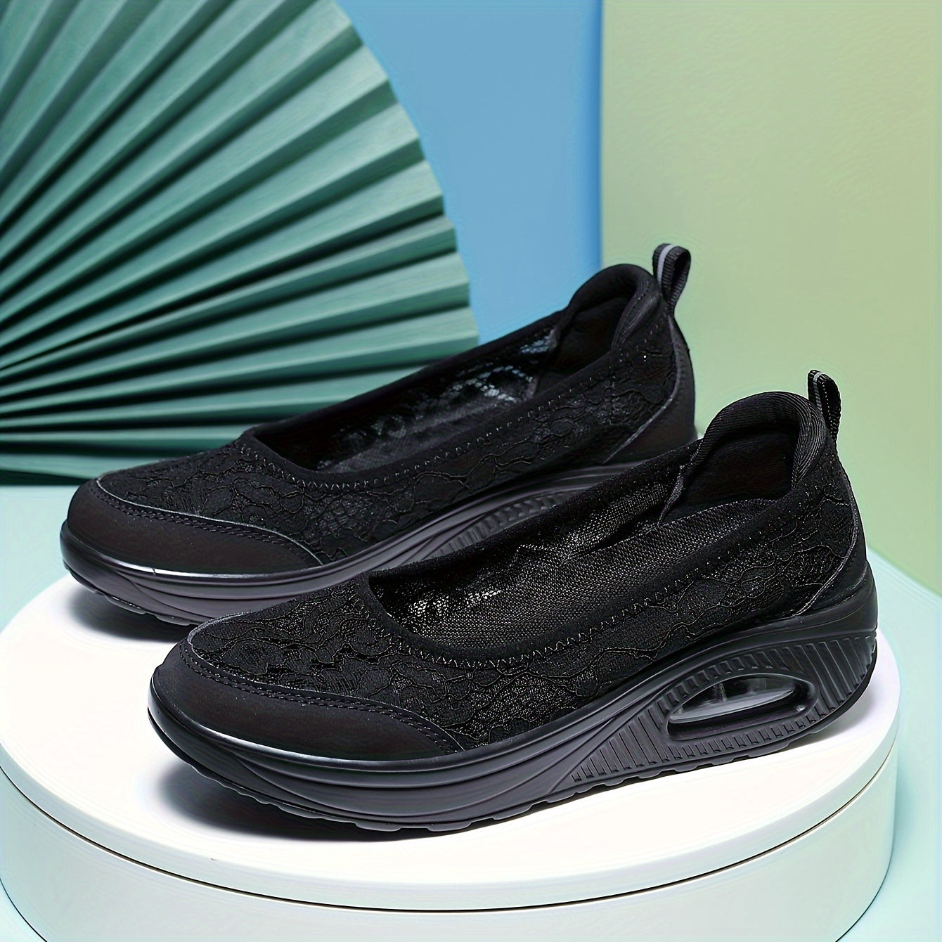Women's Lace Slip on Walking Shoes Air Cushion Chunky Sneakers