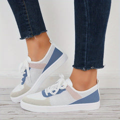 Women's Mesh Lace-Up Skate Shoes Breathable Flat Outdoor Walking Shoes