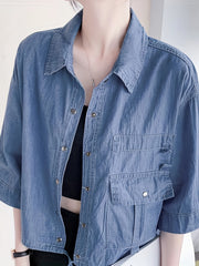  Denim Button Down Half Sleeve Shirt