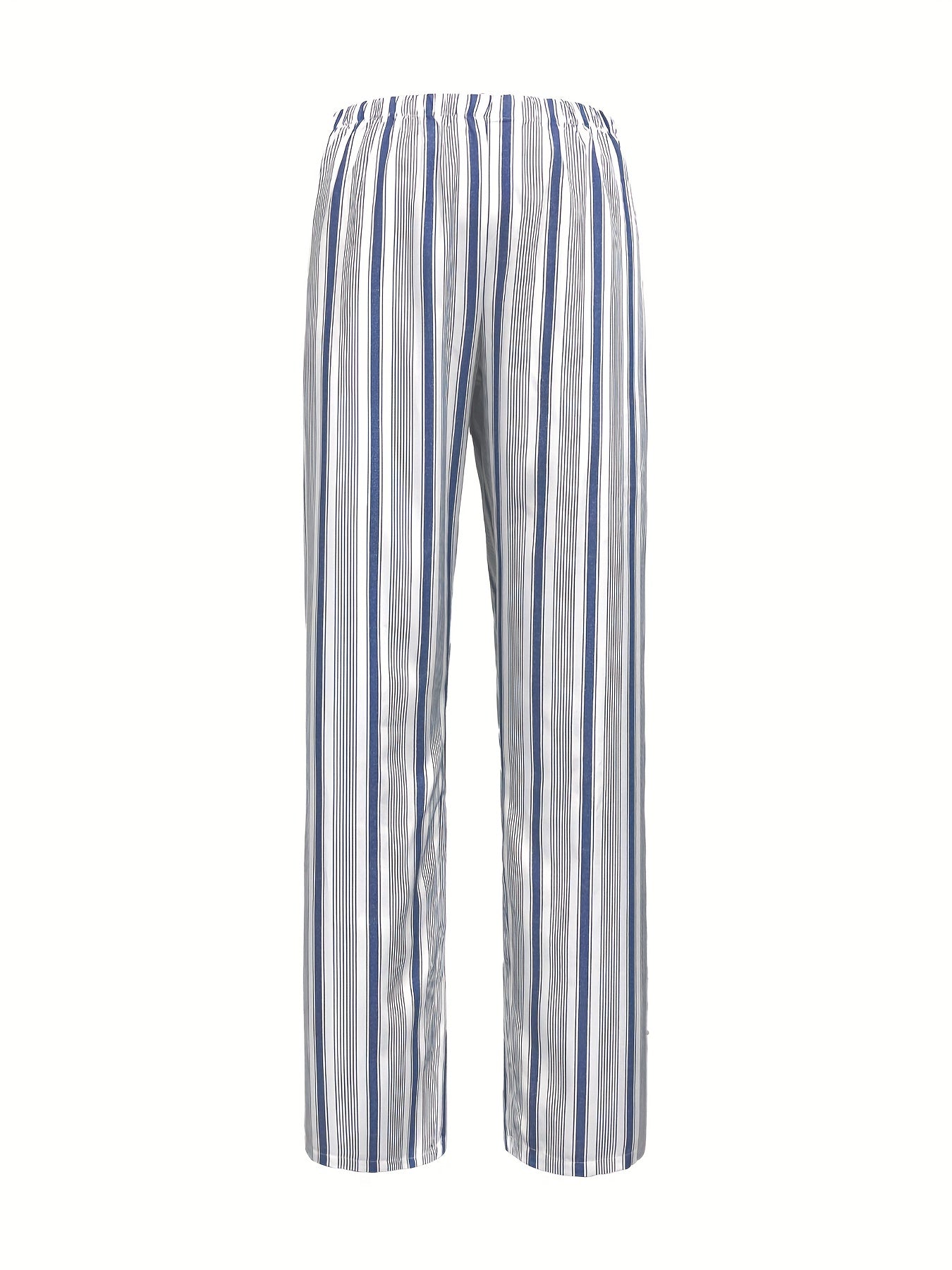 Women's Plus Stripe Print Wide Leg Pants With Pockets