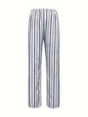 Women's Plus Stripe Print Wide Leg Pants With Pockets