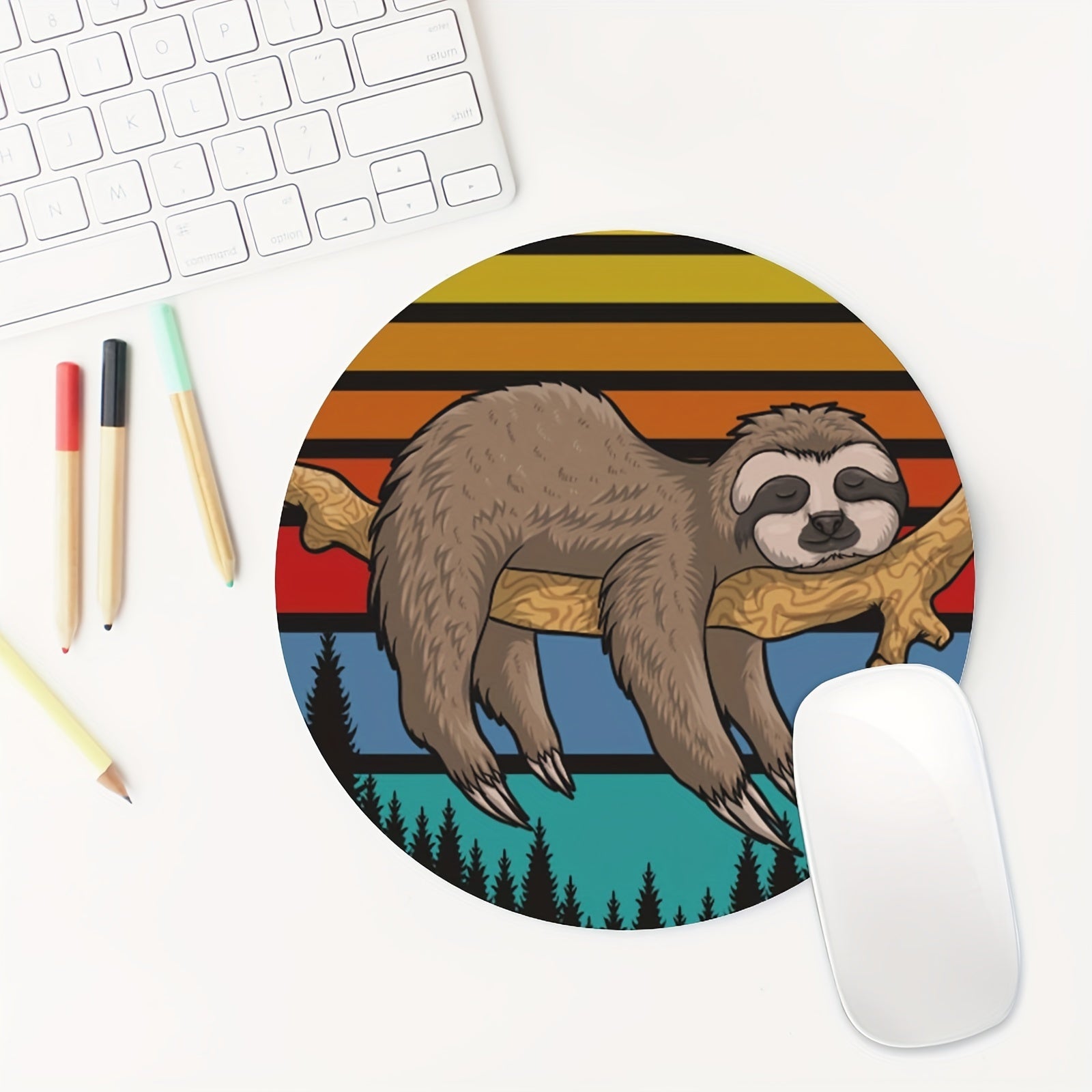 Cartoon Sloths Round Mouse Pad Non Slip Rubber Base Small Size