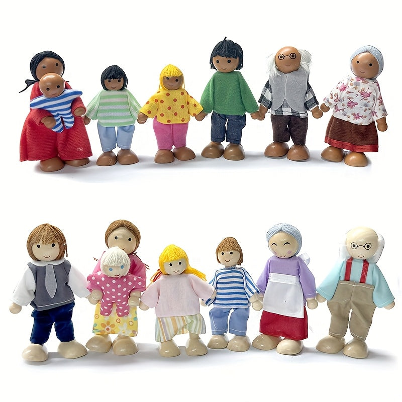 Family of 7 Doll Set with Portrait, Adjustable Joints