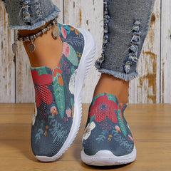Flower Print Mesh Breathable Running Shoes Soft Lightweight Comfortable