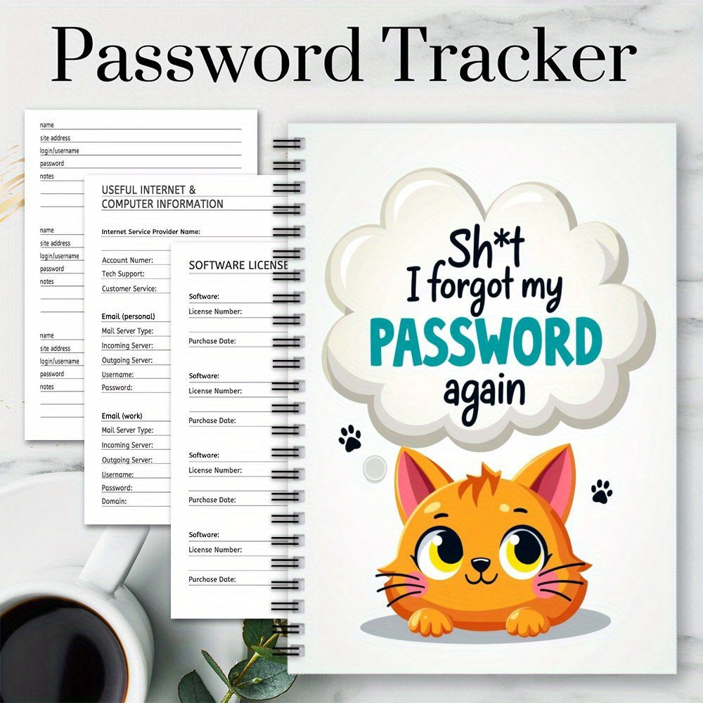 Spiral Password Notebook Orange Cat Internet Logins Funny Design