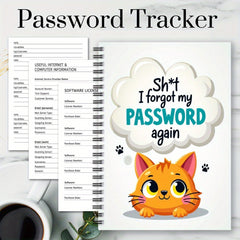 Spiral Password Notebook Orange Cat Internet Logins Funny Design