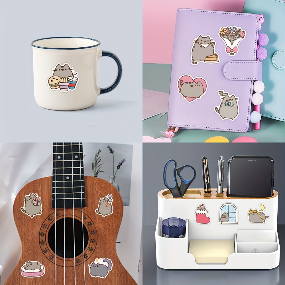 55pcs Whimsical Cat Stickers Glasses Cupcakes Water Bottles Notebooks