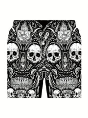 Men's Skull Graphic Active Drawstring Shorts for Summer
