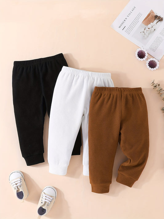 Toddler Baby Waffle Tricolor Pants Set Leggings Seamless Harem Style Ribbed Knit