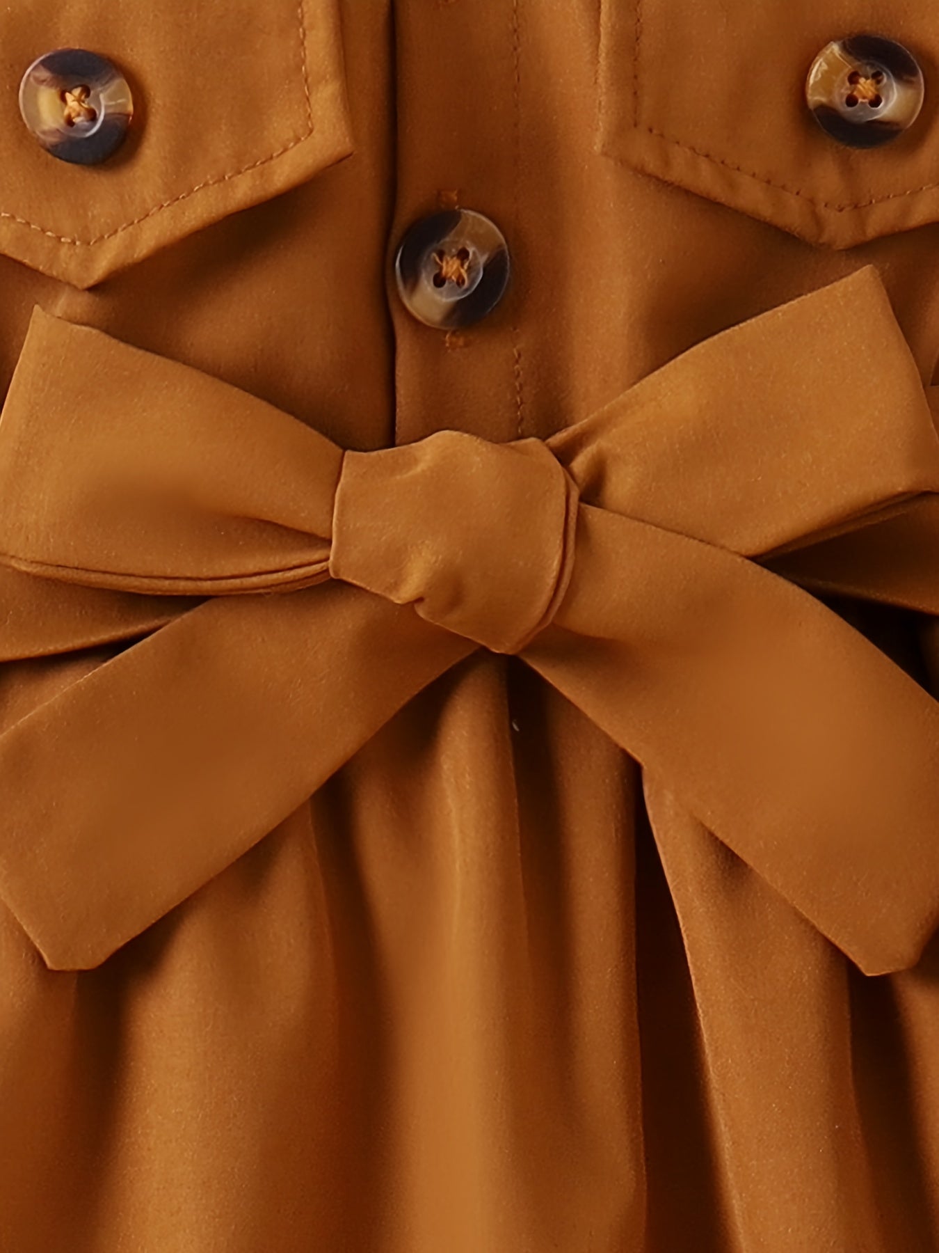 Toddler Girls Collared Bow Waist Shirt Dress With Pockets
