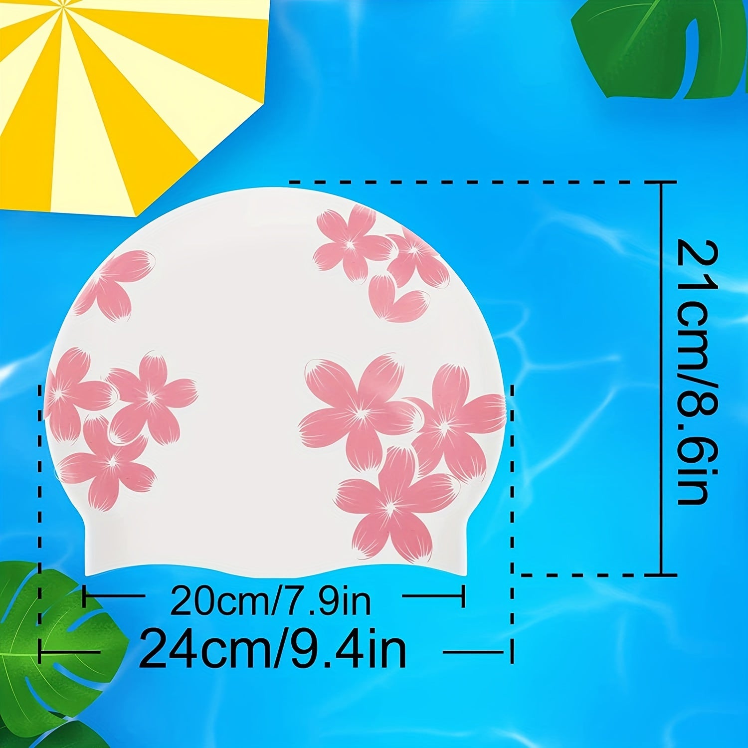 Flower Print Swim Cap PU Fabric Waterproof Bathing Cap