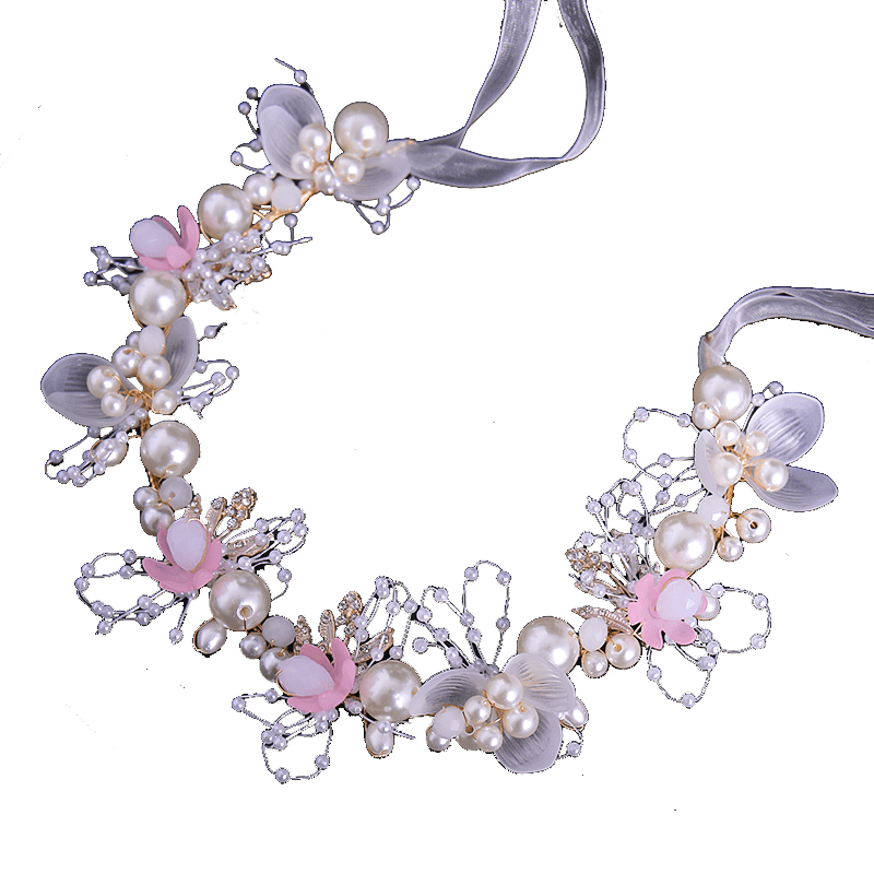 Girls Flower Headband with Faux Pearl Decoration for Wedding Party