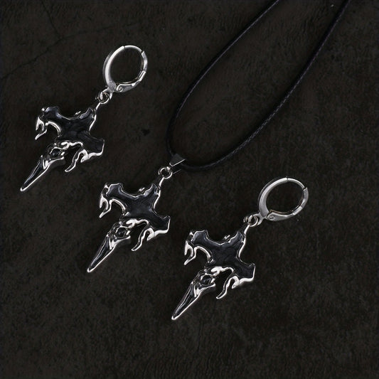 Halloween Gothic Cross Pendant Earring Necklace Set