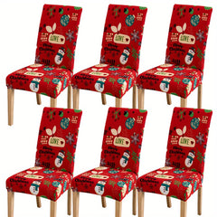 6pcs Fabric Christmas Chair Slipcovers Elastic Santa Elk Design