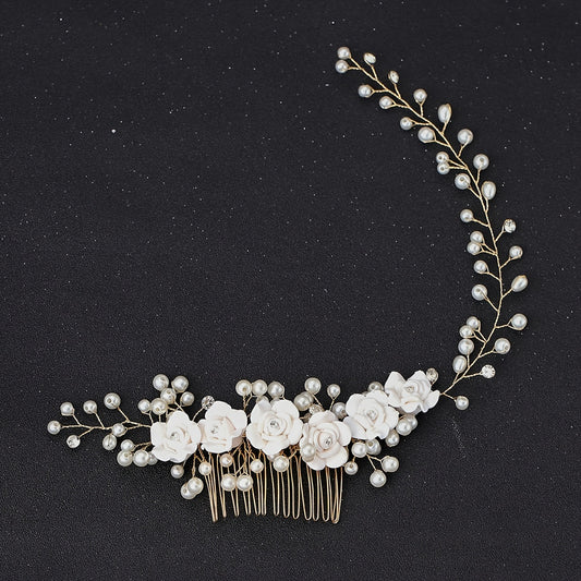 Rhinestone Flower Hair Comb Bride Wedding Hairpin Headband Beads Decoration