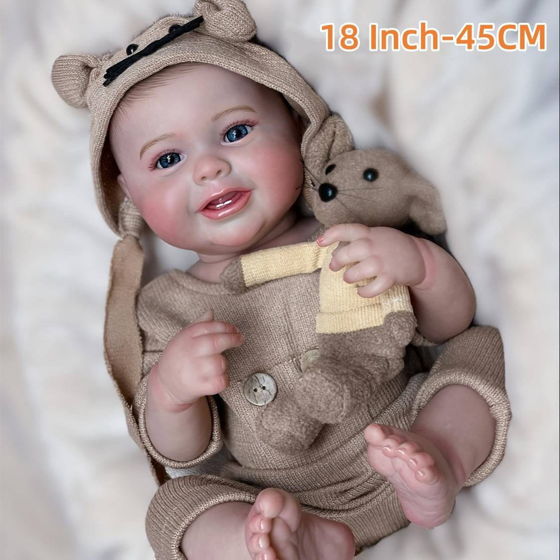 Adorable Vinyl Boy Doll with Painted Hair Teeth Waterproof Realistic Reborn Doll