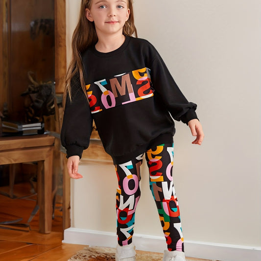 Girl's 2pcs Sweatshirt & Leggings Set Casual Outfits Kids Clothes