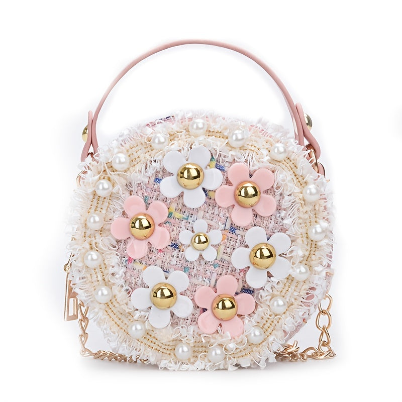 Girls Crossbody Bowknot Purse Pearl Flowers Handbags Shoulder Bag