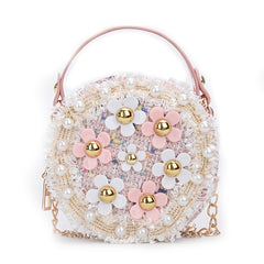 Girls Crossbody Bowknot Purse Pearl Flowers Handbags Shoulder Bag