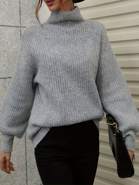  Lantern Sleeve High Neck Sweater