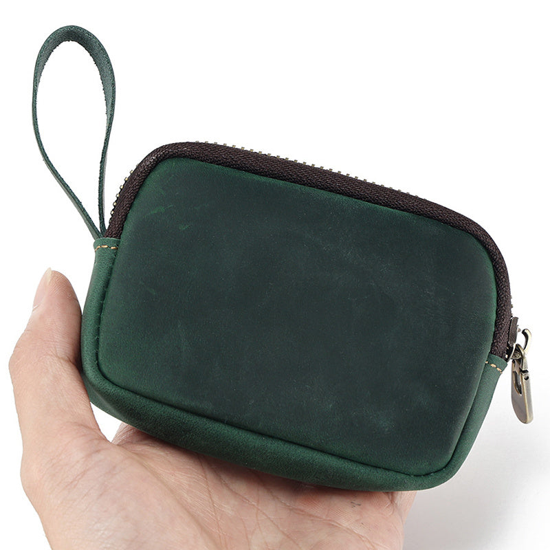 Vintage Small Coin Cash Purse Crazy Horse Leather Wallet