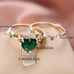 Red Green Zirconia Copper Band Ring Set Stack Ring Jewelry Wedding Ring