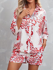 Casual Allover Print Matching Set Shirt & Shorts