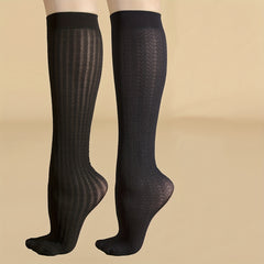 Solid Textured Calf Socks Comfy Knee High Socks Women's Stockings