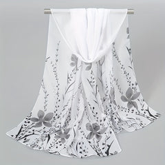 Flower Print Chiffon Scarf Solid Classic Thin Shawl Breathable Gauze Head Wrap