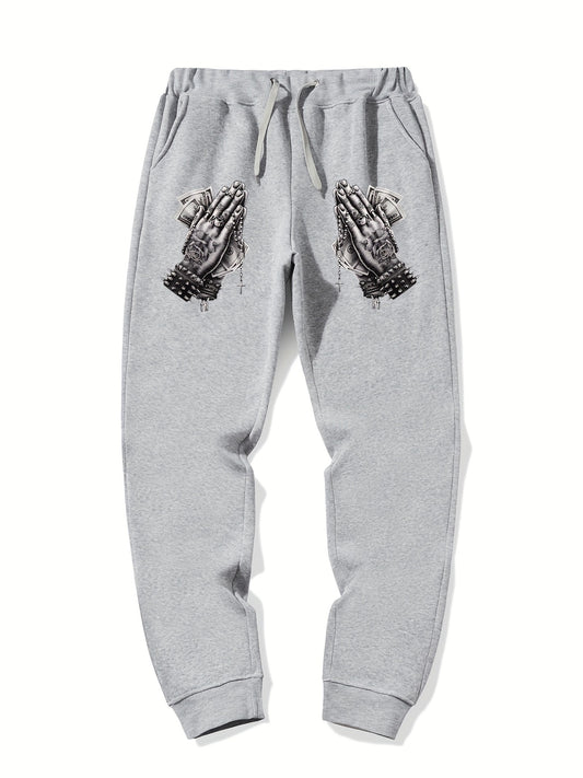 Praying Hands Print Men's Drawstring Sweatpants Loose Casual Jogger Pants