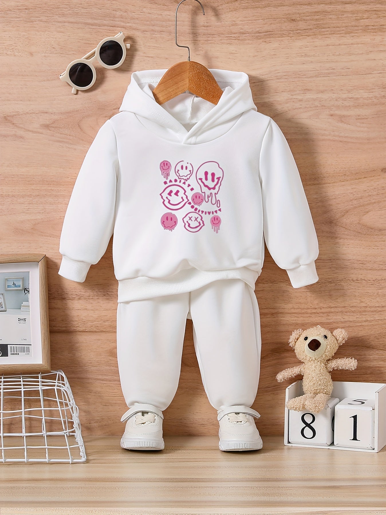 Twisted Smile Face Print Kids Outfit Long Sleeve Sweatshirt Set