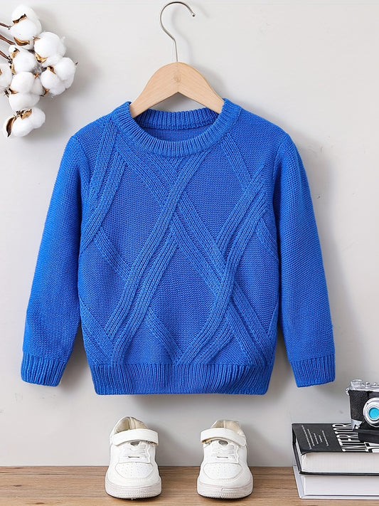 Boys Solid Sweater Round Neck Long Sleeve Stretch Warm Knit Pullover