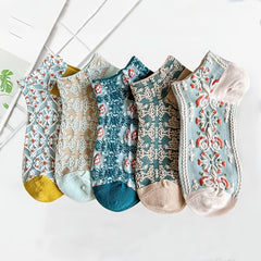 5 pairs Embroidery Socks Ethnic Flower Crew Socks Gift Tube Socks