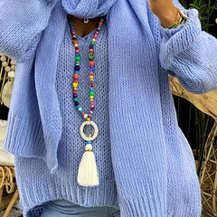  V Neck Sweater with Scarf