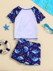 2pcs Boys Shark Graphic Swimsuit Set for Beach Vacation
