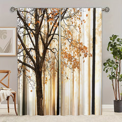 Autumn Maple Leaf Printed Curtains Rod Pocket Polyester Material