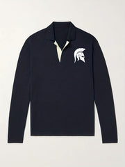 Warrior Helmet Pattern Knit Polo Shirt Men's Casual Lapel Sweater