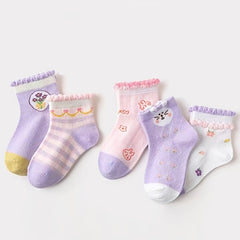 Girls Ruffled Flower Print Knit Socks Cartoon Mesh Breathable Socks