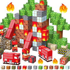 Magnetic Building Blocks Firefighter & Fire Truck Playset Educational Toy