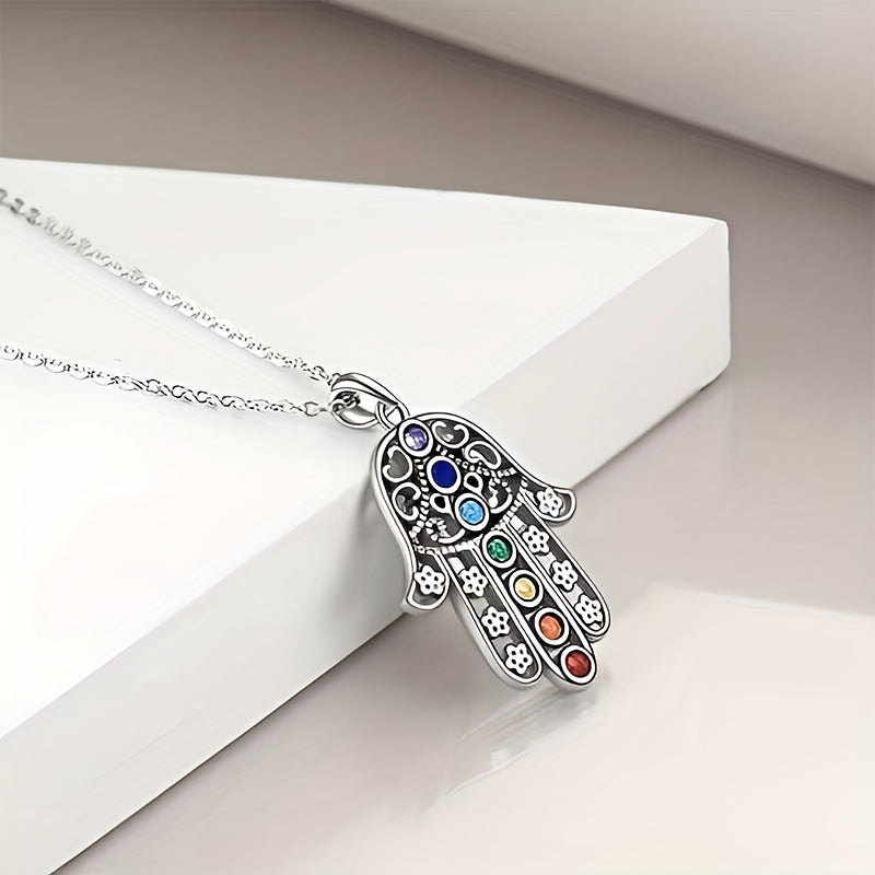 7 Chakra Palm Pendant Yoga Healing Stone Necklace Energy Balance Jewelry