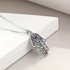 7 Chakra Palm Pendant Yoga Healing Stone Necklace Energy Balance Jewelry