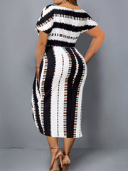 Women's Plus Tie Dye Off Shoulder Layered Slim Fit Dress