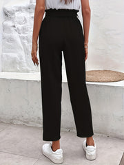 Paper Bag Waist Pants with Belt Straight Leg