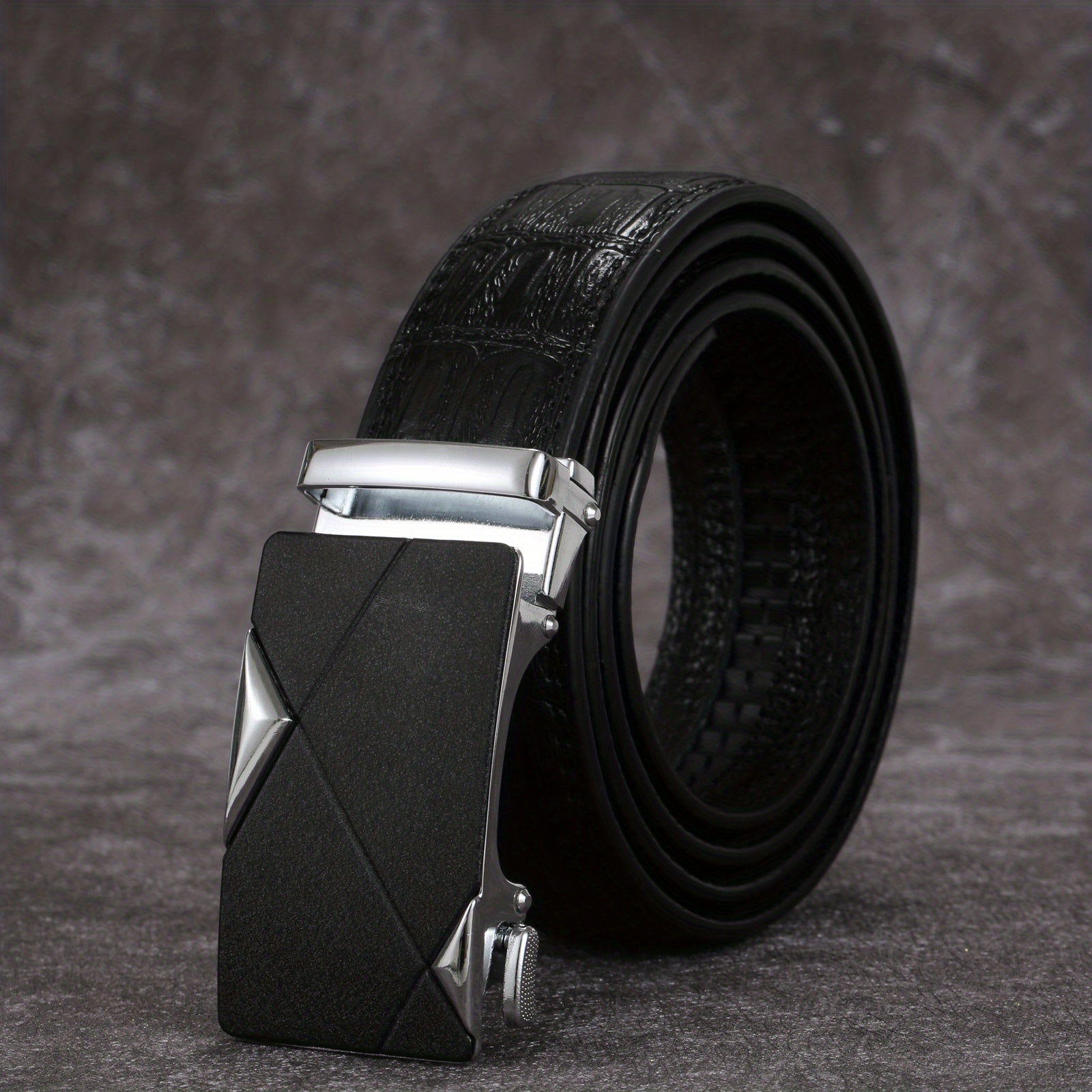 Men's Crocodile Pattern Automatic Buckle PU Leather Belt