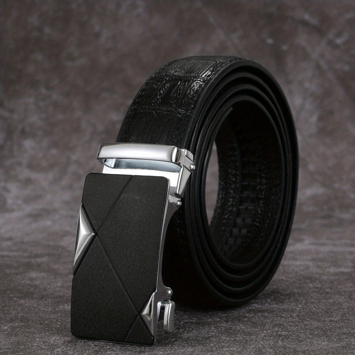 Men's Crocodile Pattern Automatic Buckle PU Leather Belt
